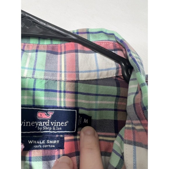 Vineyard Vines Whale Shirt Mens M Button Up Long Sleeve Gingham Plaid Preppy - Picture 4 of 7